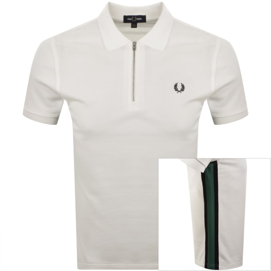 Fred Perry Tramline Quarter Zip Polo T Shirt White | Mainline Fred Perry Tramline Quarter Zip Polo T Shirt White | Mainline